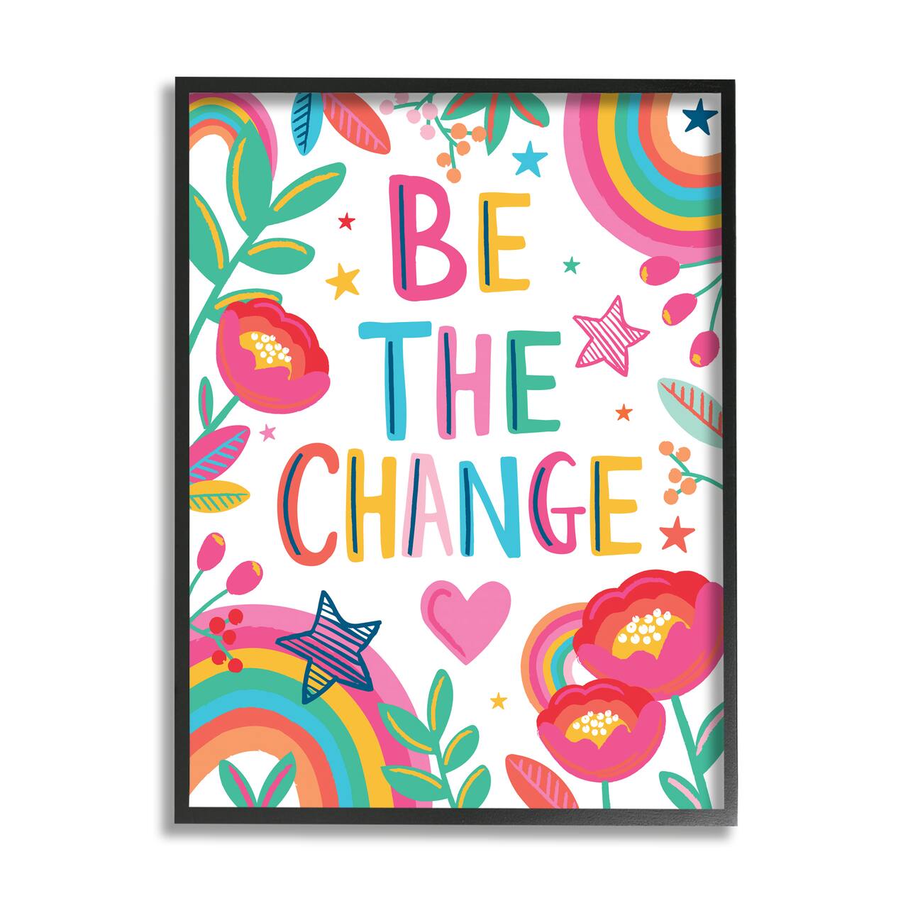 Stupell Industries Be The Change Rainbow Black Framed Wall Art